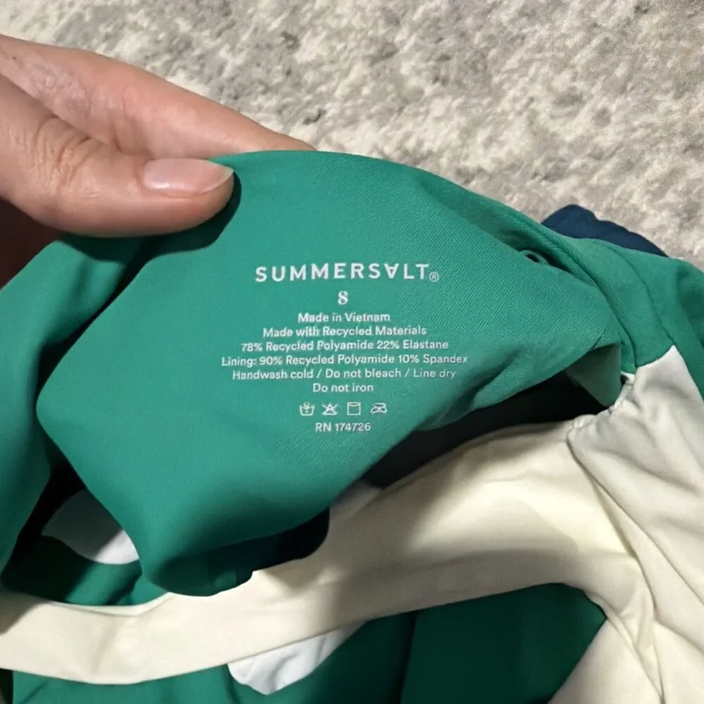 Summersalt Women’s Sidestroke Swimsuit Seaweed Seaglass & White NWT US 8